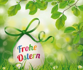 Frohe Ostern Easter Egg Beech Twigs Flowers vector