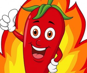 Funny cartoon pepper with fire vector 01