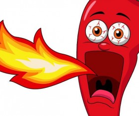 Funny cartoon pepper with fire vector 02