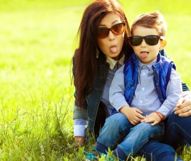 Funny photo of young mother and child Stock Photo