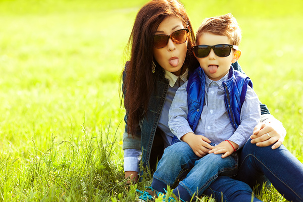 Funny photo of young mother and child Stock Photo