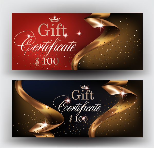 Gift certificates with gold ribbons vector illustration