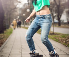 Girl playing with pulley Stock Photo 01