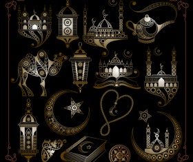 Graphic illustration with Islamic topic set vector