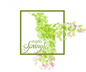 Green leaves with flower and birds spring vector 03
