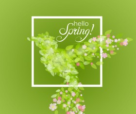 Green leaves with flower and birds spring vector 04