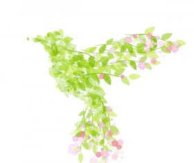 Green leaves with flower and birds spring vector 06