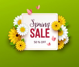 Green spring sale background with flower vector