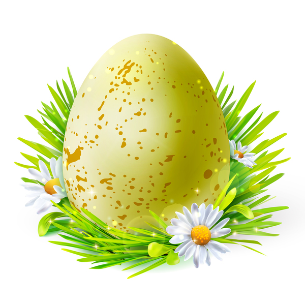 Grunge easter egg with white flower vector