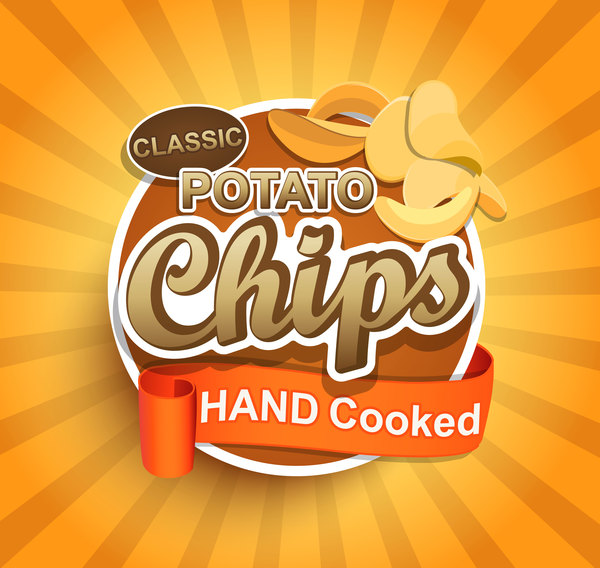 Hand cooked potato chips label vector