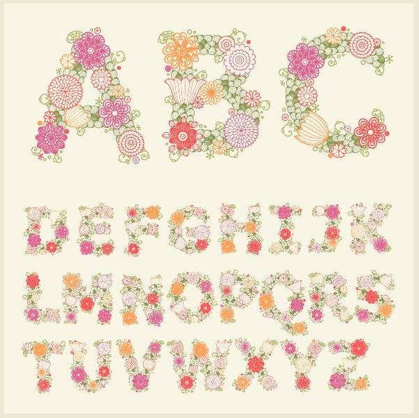 Hand drawn flower alphabet vector