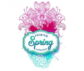 Hand drawn flower with spring label vector