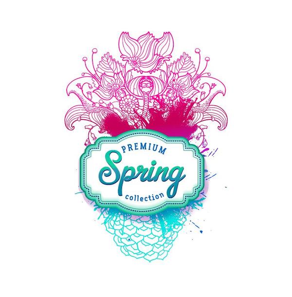 Hand drawn flower with spring label vector