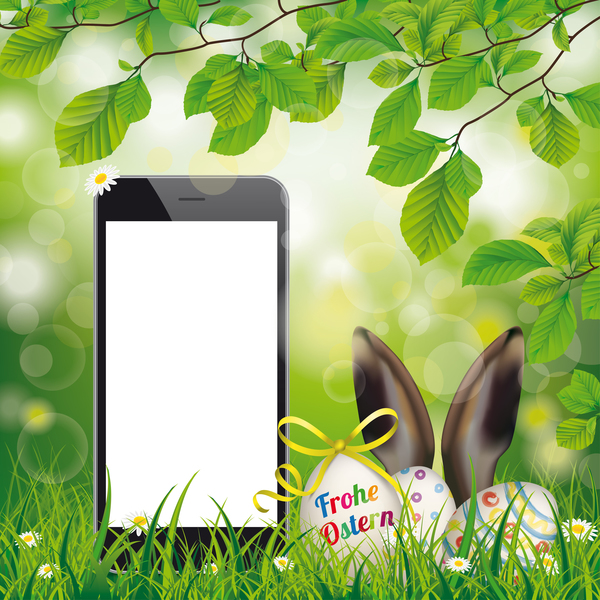 Happy Easter Eggs Smartphone Hare Ears vector