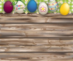 Happy Easter Eggs with wooden background vector