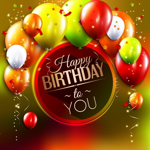 Happy birthday card and colored balloon with confetti vector 01