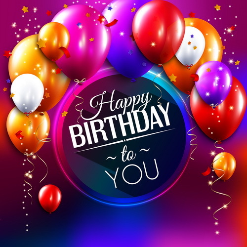 Happy birthday card and colored balloon with confetti vector 02 free ...