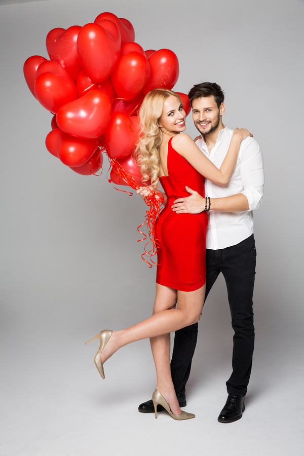 Happy couple and heart balloons Stock Photo 05