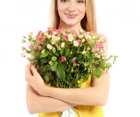 Happy girl holding a bouquet of roses Stock Photo 04