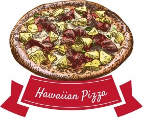 Hawaiian pizza hand drawn vector
