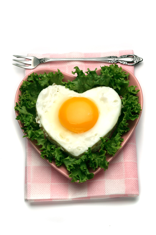 Heart-shaped fried egg and bread breakfast Stock Photo 03