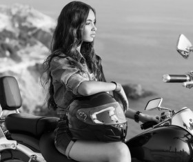 Hipster girl and motorcycle Stock Photo 03