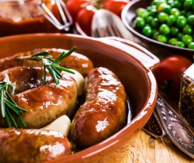 Homemade meat sausages and condiments Stock Photo 01