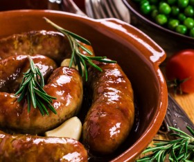 Homemade meat sausages and condiments Stock Photo 08