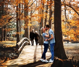 Intimate couple in the park Stock Photo