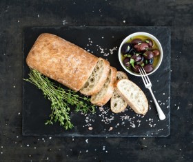 Italian ciabatta bread and olive oil Stock Photo