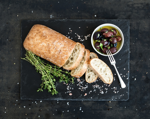 Italian ciabatta bread and olive oil Stock Photo