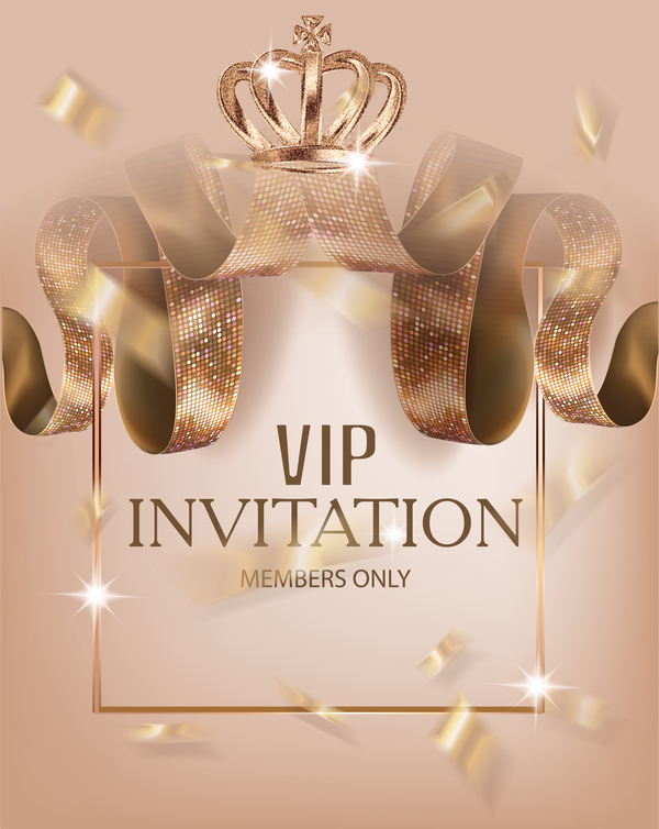 Luxury VIP invitation silk ribbons with beige background vector