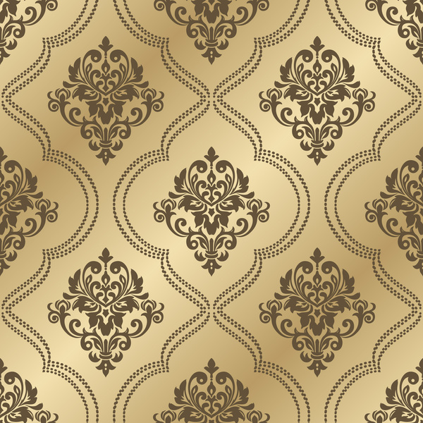 Luxury golden damask seampes pattern vector 03