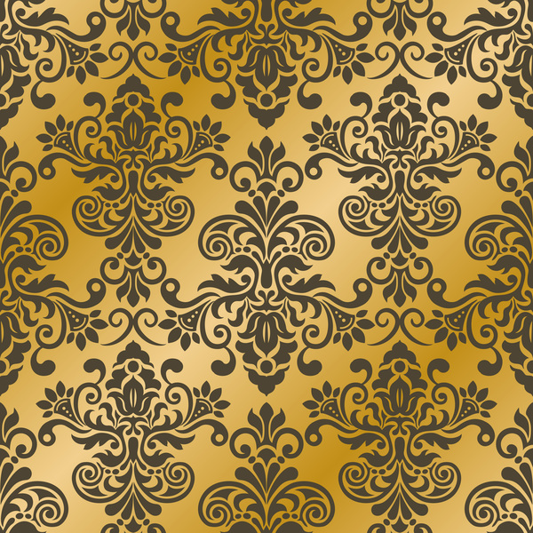 Luxury golden damask seampes pattern vector 04