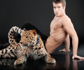 Man with leopard Stock Photo 01