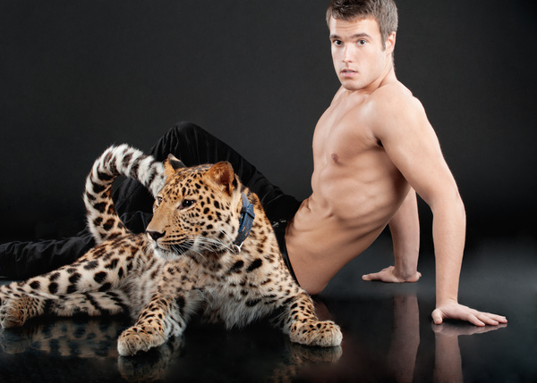 Man with leopard Stock Photo 01