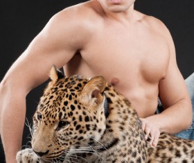 Man with leopard Stock Photo 03
