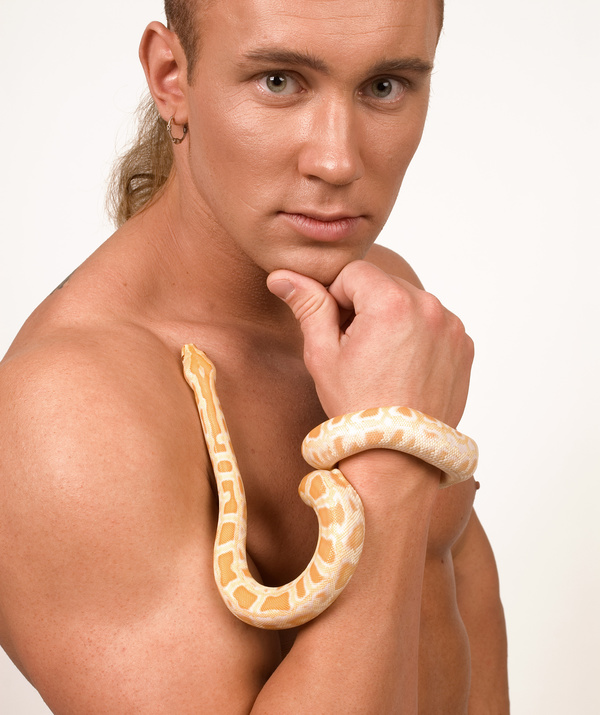Man with pet snake Stock Photo 01