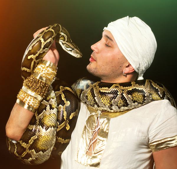 Man with pet snake Stock Photo 02
