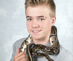 Man with pet snake Stock Photo 04