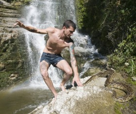 Man with pet snake Stock Photo 05