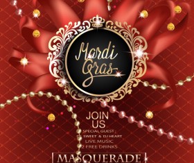 Mardi Gras carnival poster with buffoons hat and necklaces vector
