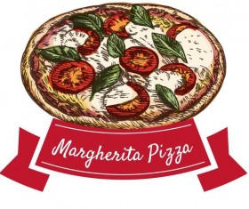 Margherita pizza hand drawn vector