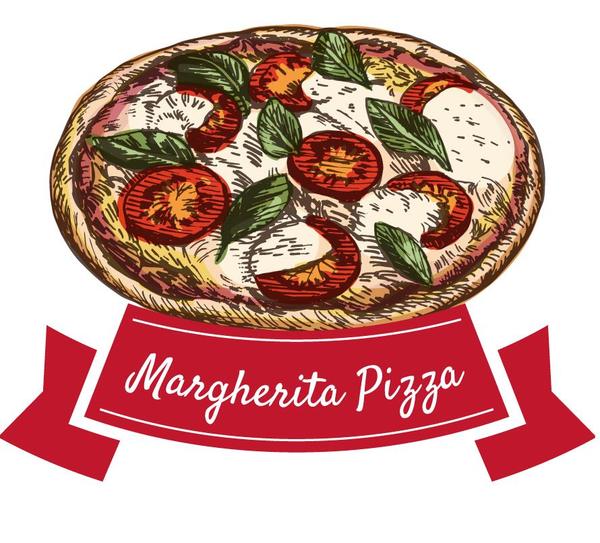 Margherita pizza hand drawn vector