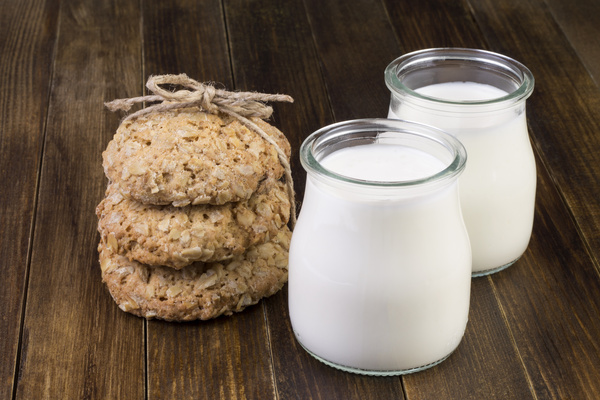 Milk and Oatmeal cookies Stock Photo