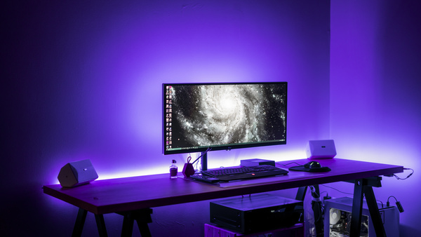 Modern equipment in dark violet room Stock Photo