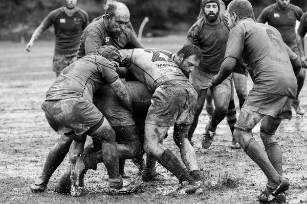 Muddy rugby match Stock Photo
