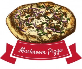 Mushroom pizza hand drawn vector