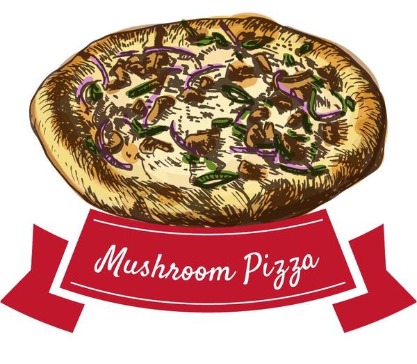 Mushroom pizza hand drawn vector