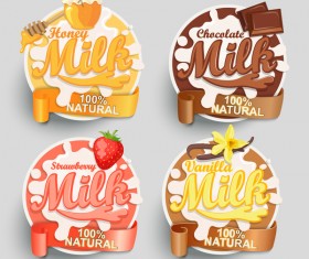 Natural milk labels vector set